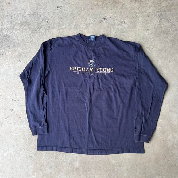Brigham Young University BYU navy y2k Longsleeve Mens size L - Picture 1 of 2